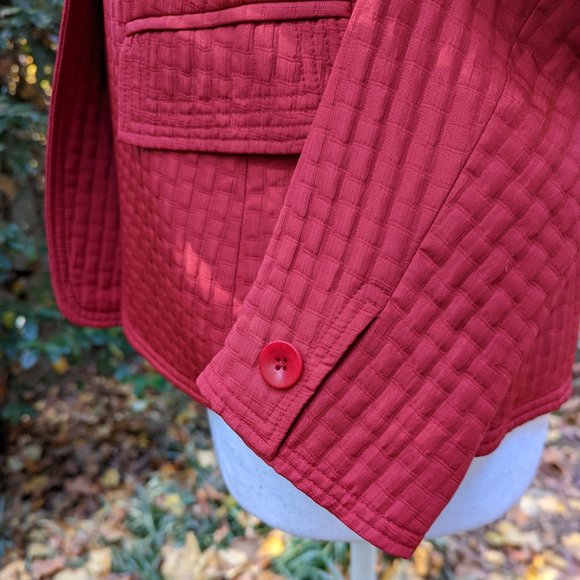 ELLEN TRACY Silk Wool Quilted Suit Jacket Blazer Red Size 8 - Picture 4 of 10